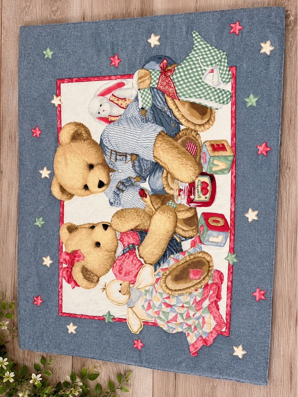 Vintage Nursery Bear Wall Tapestry - Blue, Red, Green